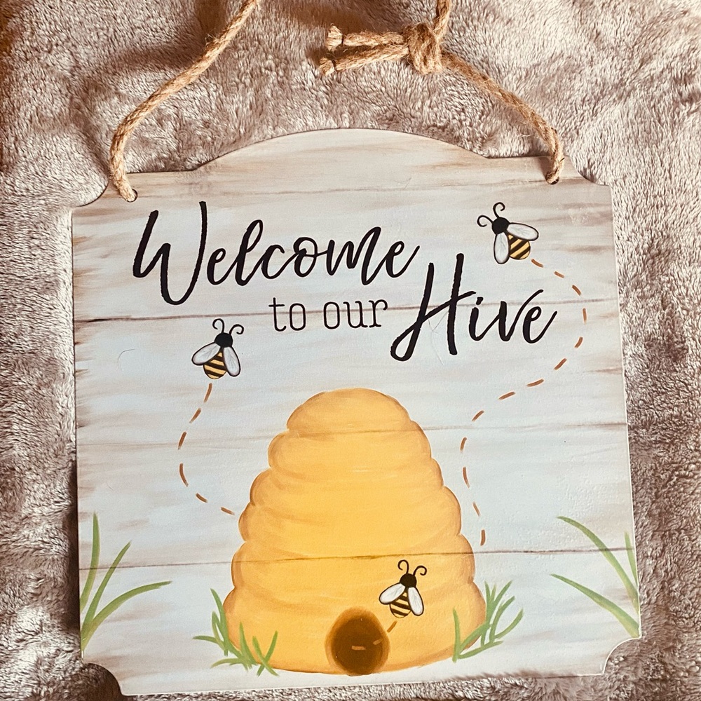 “Welcome to our hive” Home Decor Hanging Sign